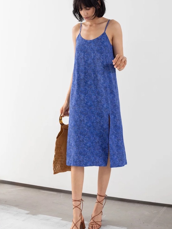 & Other Stories Dresses & Skirts - & OTHER STORIES spotted animal leopard print midi slip dress blue size 2